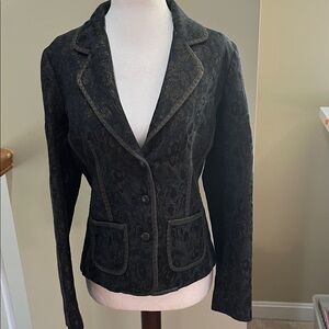 Gerard Darel Gold and Black Floral Pattern Knit Blazer Size S EUC
